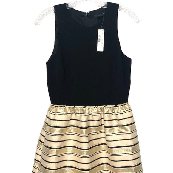 J. Crew Dress Black Metallic Gold Stripe Skirt Nwt Fit Flare - Picture 5 of 8